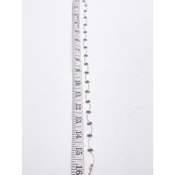 VTG GSJ 925 Sterling Silver Curved Bar Beaded Station Necklace Adjustable Dainty - Picture 3 of 5